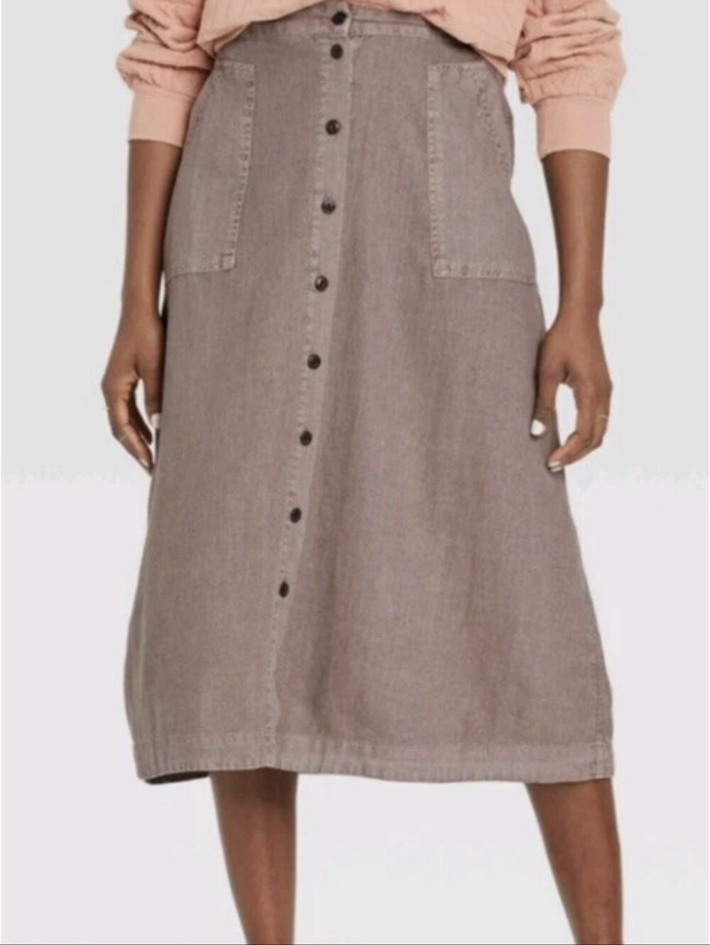 Universal Thread Button Front A-line Midi Skirt Taupe Size XS